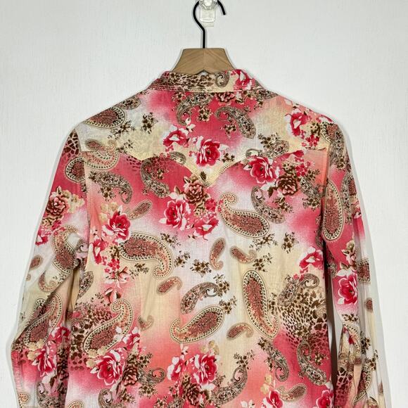 Ariat Floral Paisley Pearl Snap Button Up Shirt Sz XL Pink Western Cowgirl Rodeo - Picture 6 of 9